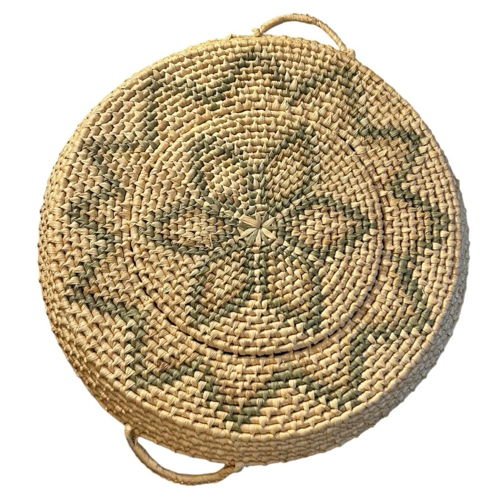 Handwoven Grass Basket Tray Natural Colors Beach Wall Table Decor